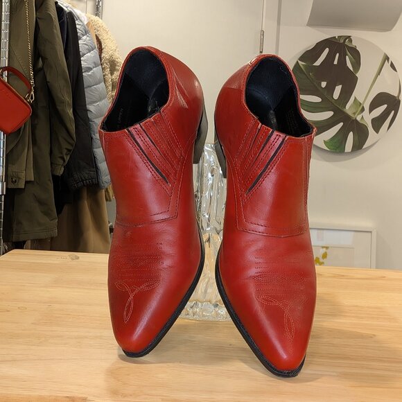 Durango Red Leather Stitched Western Cowgirl Angle Booties Boots - Women's sz 8M - Picture 1 of 6
